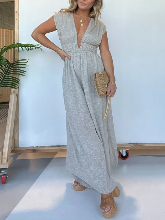 👗SUMMER HOT SALE 50% OFF🎁2024 NEW DEEP V HI LO HEM JUMPSUIT WITH POCKETS