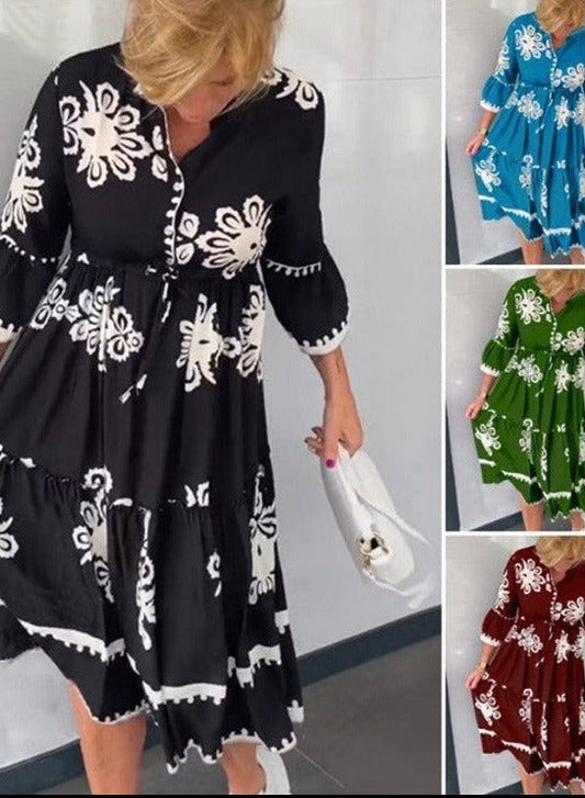 🔥Last Day 49% OFF🔥2023 New Elegant Fashion Printed 3/4 Sleeves Dress