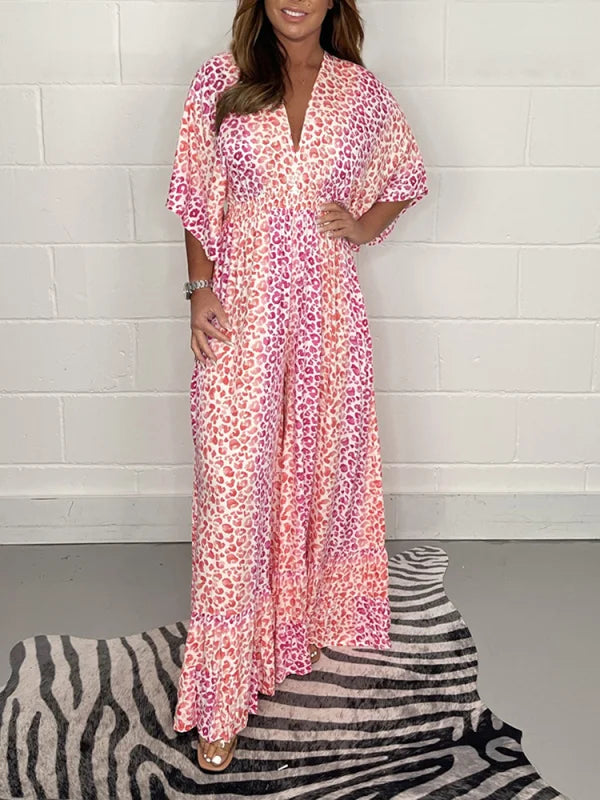 💃V-neck leopard print loose wide leg suit 💝