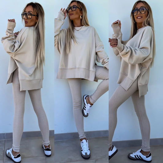 Casual Women Sweatshirt Leggings Set