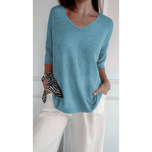 💖Limited Sale 50% OFF💖Solid Color Knitted V-neck Top