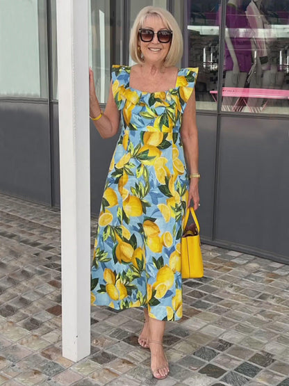 🍋Oversized lemon print tunic dress