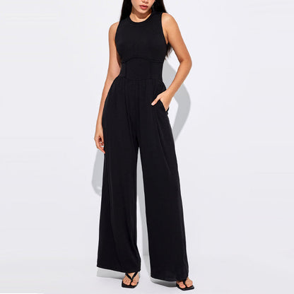 🔥best seller🔥Women’s Solid Sleeveless Wide Leg Jumpsuit （✈️Free Shipping）