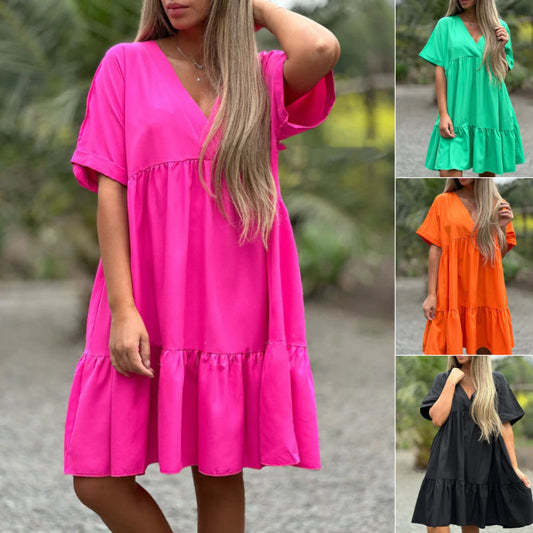 🌷LIMITED TIME OFFER 50% OFF🌷V Neck Ruffle Hem Babydoll Dress