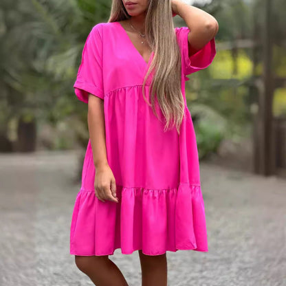 🌷LIMITED TIME OFFER 50% OFF🌷V Neck Ruffle Hem Babydoll Dress