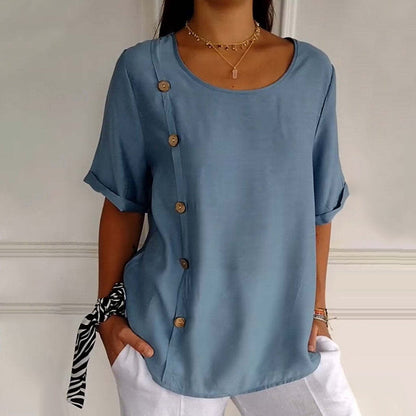 💖Women's Crew Neck Side Button Blouse