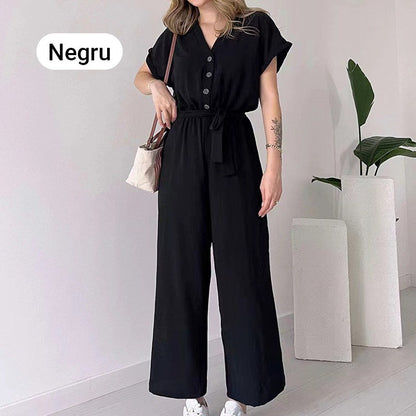 Women's V-Neck Short Sleeve Casual Jumpsuit