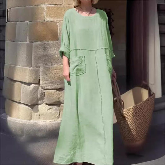 49% Off💥Casual Breathable Solid Color Round Neck Dress