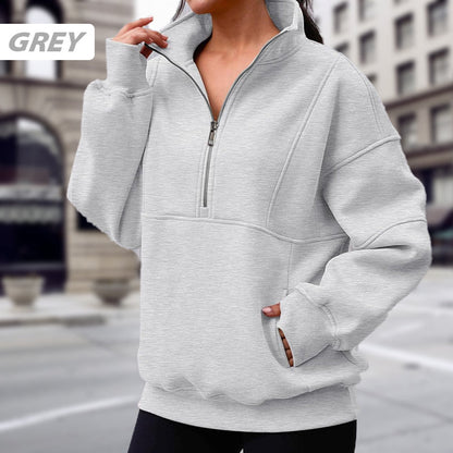 🍁Embrace Fall in Style 50% Discount!🍁Women's Half Zip Long-Sleeve Tops with Pockets