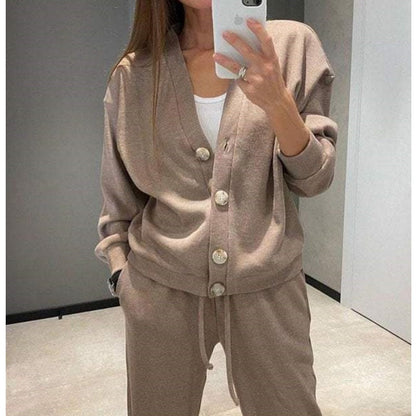 🌷Hot SALE 50% OFF🔥Women's Knitted Buttoned Jacket and Pants Two-piece Set