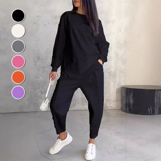 Women Long-Sleeve Irregular Hem Sweatshirts & Pants Set