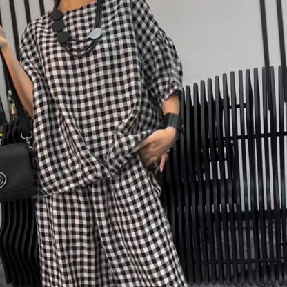 Plaid Top & Wide-Leg Pants 2-Piece Set