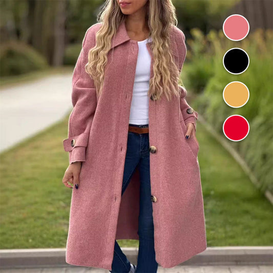 🍁Wrap you in warmth-Women's Button-Down Long Solid Color Coat