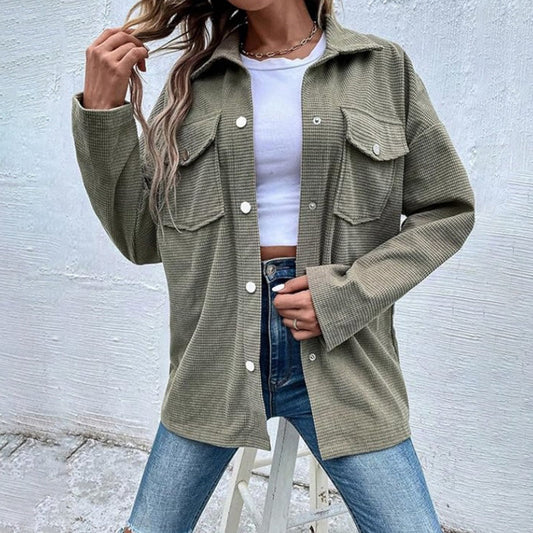 Women's Waffle Knit Button down Shirt Jacket