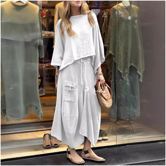 🍂Early Fall Specials 59% OFF💕Women's Casual Round Neck Top and Loose Half-body Skirt Two-piece Set