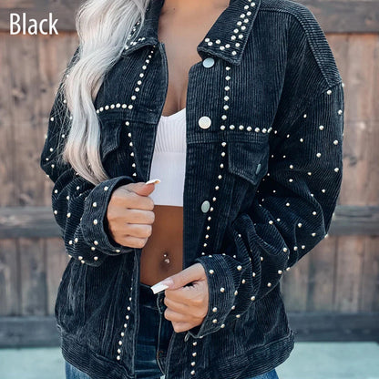 Casual Long Sleeve Button-Down Jacket with Pockets