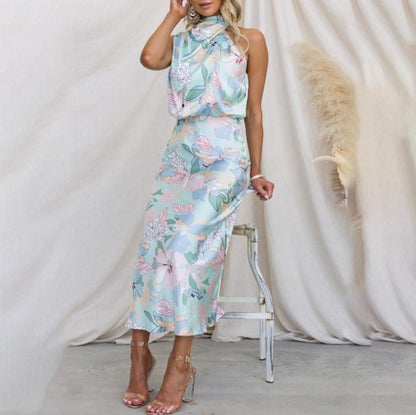 Love In The Garden Floral Halter Neck Elastic Waist Maxi Dress