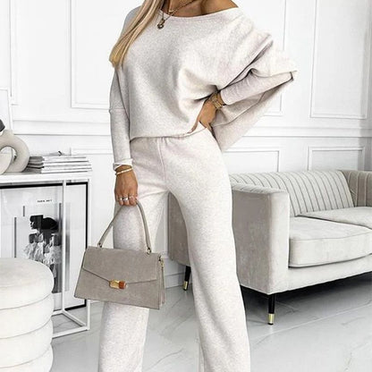 🍁 New Releases🍁Women's Solid Color Drop Shoulder Pullover and Loose Pants Set