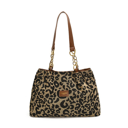 Large Capacity Tote Bag with Leopard Print