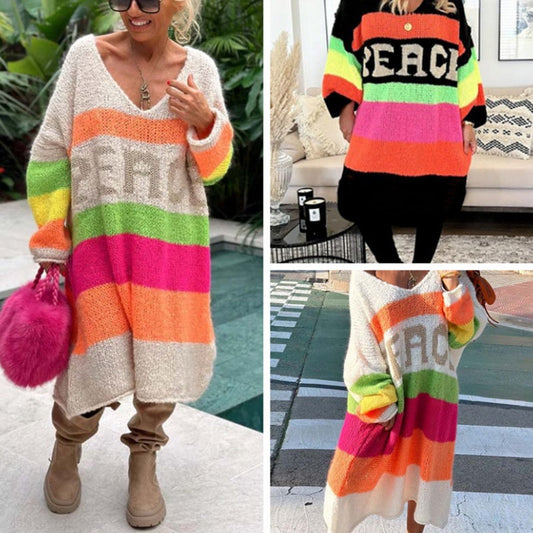 Now enjoy 51% discount🔥Color Block V-Neck Letter Print Sweater Dress