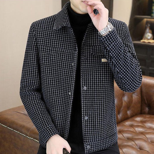 Men's Fashion Plaid Warm Jacket with Button Front