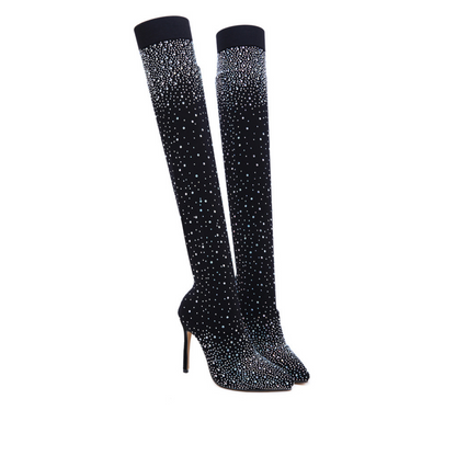 Women’s Sparkly Faux Diamonds Over-the-Knee Boots👠