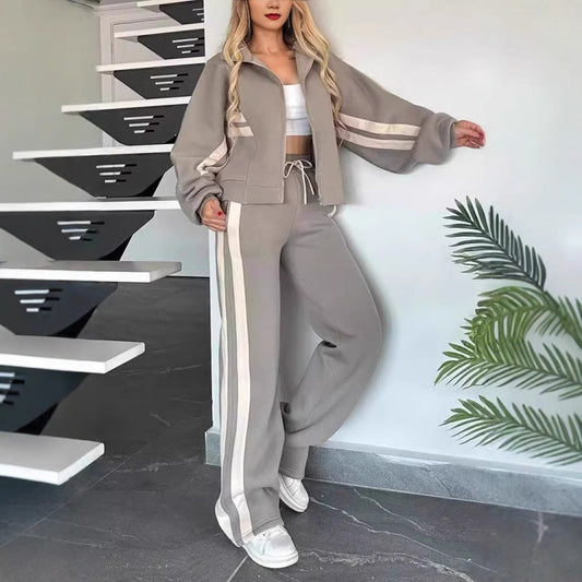 🔥🖤Black Friday Sale:50% OFF🔥Women's Striped Zipper Jacket & Casual Pants 2-Piece Set