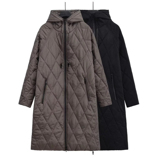 Women's Long Quilted Hooded Zip Up Coat