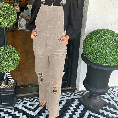 🔥2025 HOT SALE🔥 Women's Fashion Corduroy Holey Overalls✨Free Shipping